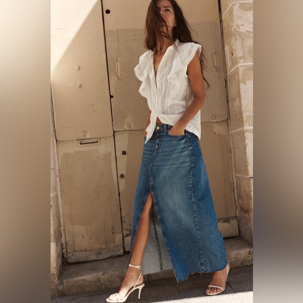 Zara slit denim midi skirt size medium